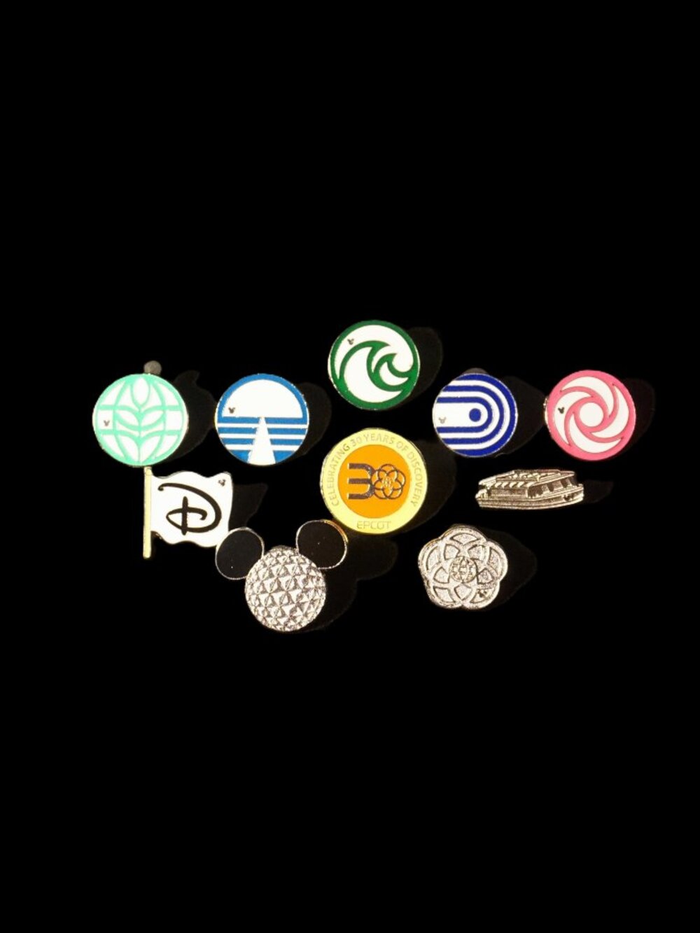 Disney Pin Trading 10 Pin Lot Featuring EPCOT Attractions Logo Symbols (050)
